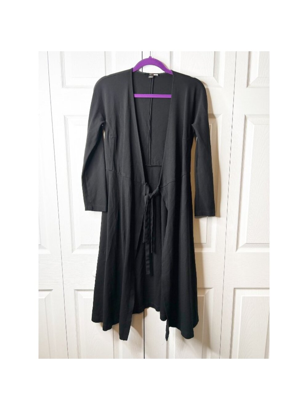 Seventy Black Long Sleeve Surplice V-Neck Wrap Midi Dress Women's Size IT 40